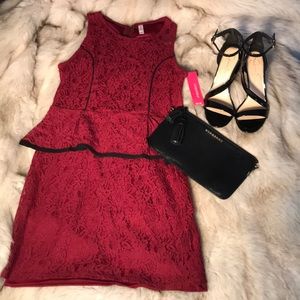 NWT xhilaration Cranberry & Black Lace Dress Sz L